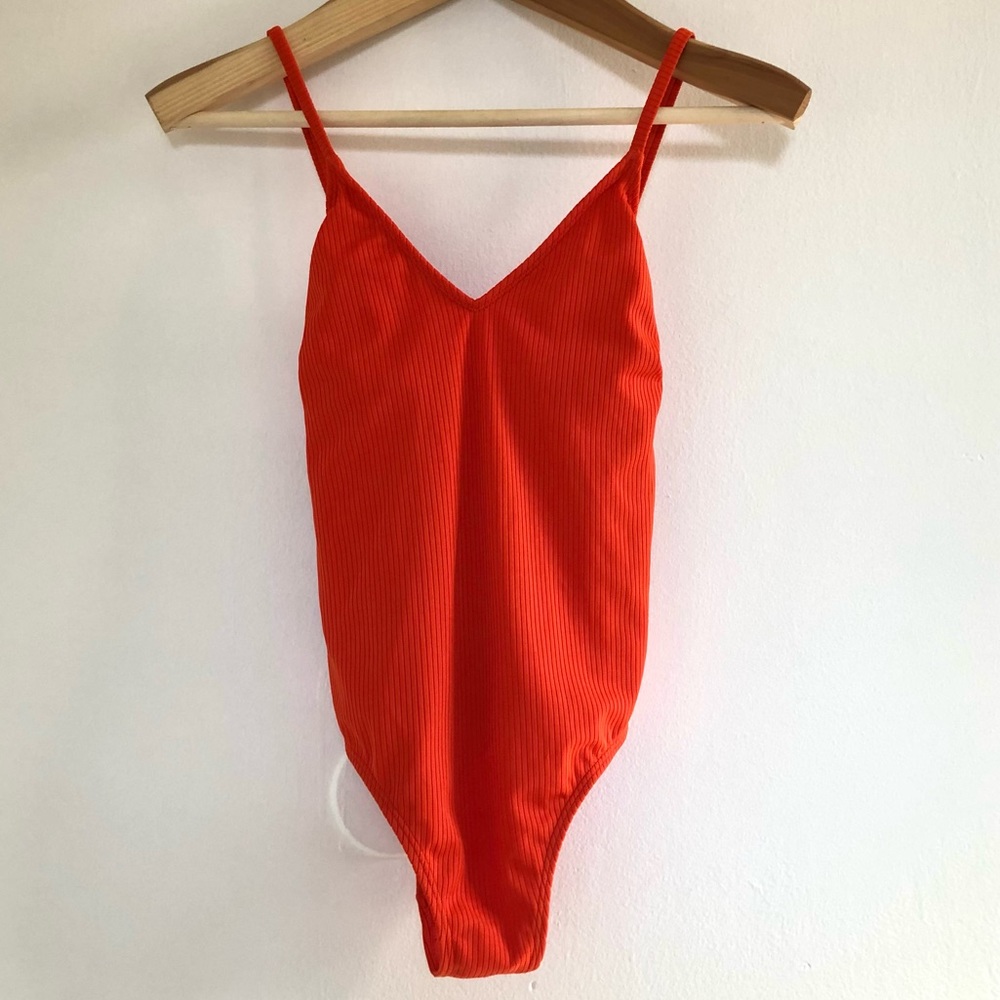 Xhilaration Orange Ribbed Tie-Back One-Piece Bathing Suit - Size S